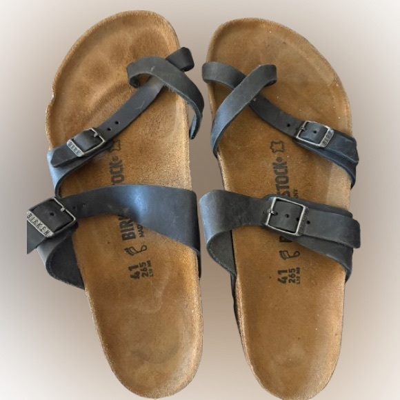 Birkenstock Mayari Grey Leather Sandals size 10 worn once indoors - Picture 1 of 3